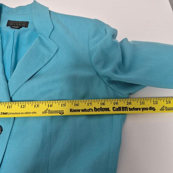 Sigrid Olsen Womens Teal Turquoise Size 8 Long-Line Fitted Blazer Jacket Lined - Picture 11 of 16